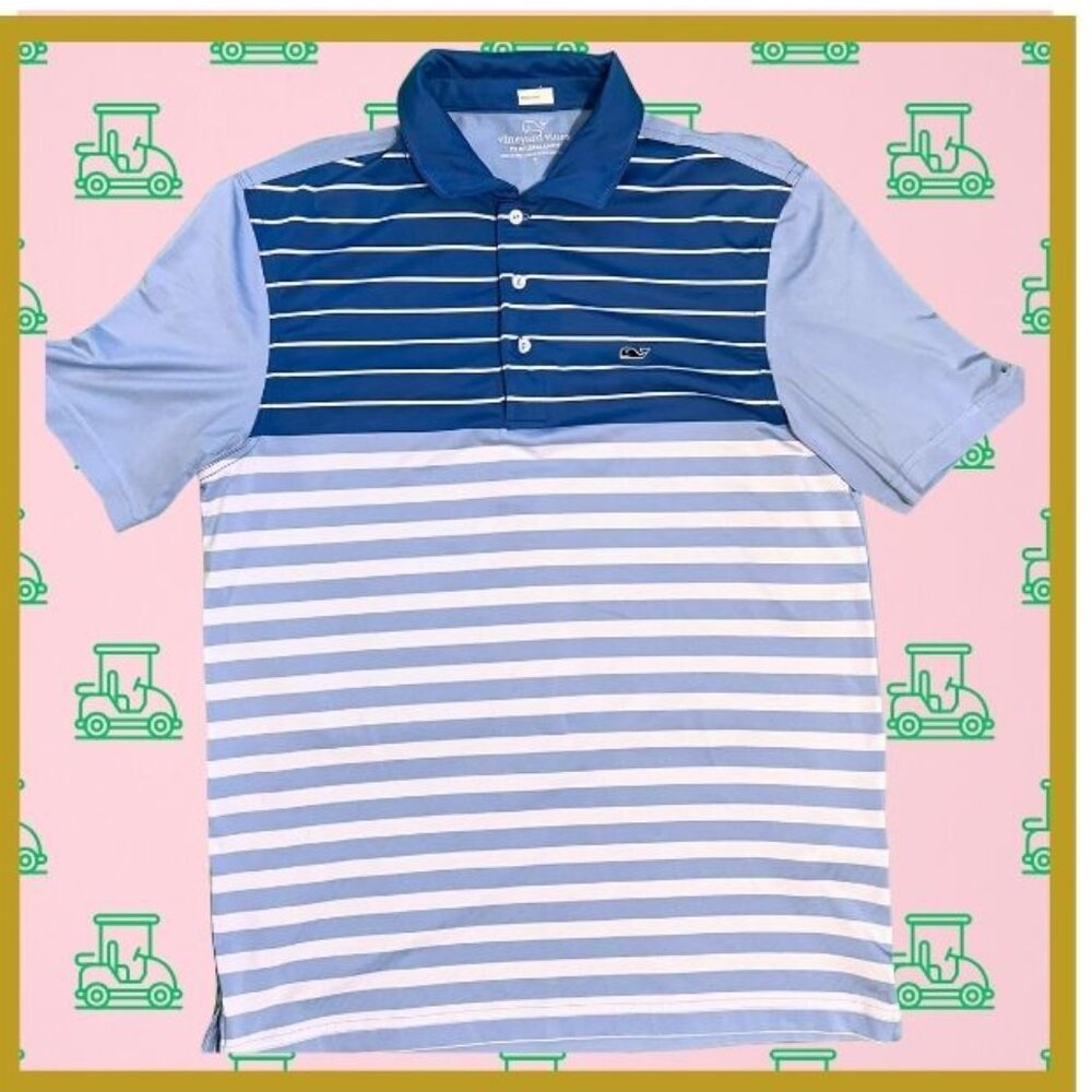 Vineyard Vines Performance Blue Striped Golf Shirt - Size Small